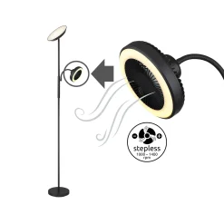 LED-lattiavalo Davyd, musta, 178 cm, lukuvalo, tuuletin