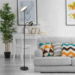 LED-lattiavalo Davyd, musta, 178 cm, lukuvalo, tuuletin