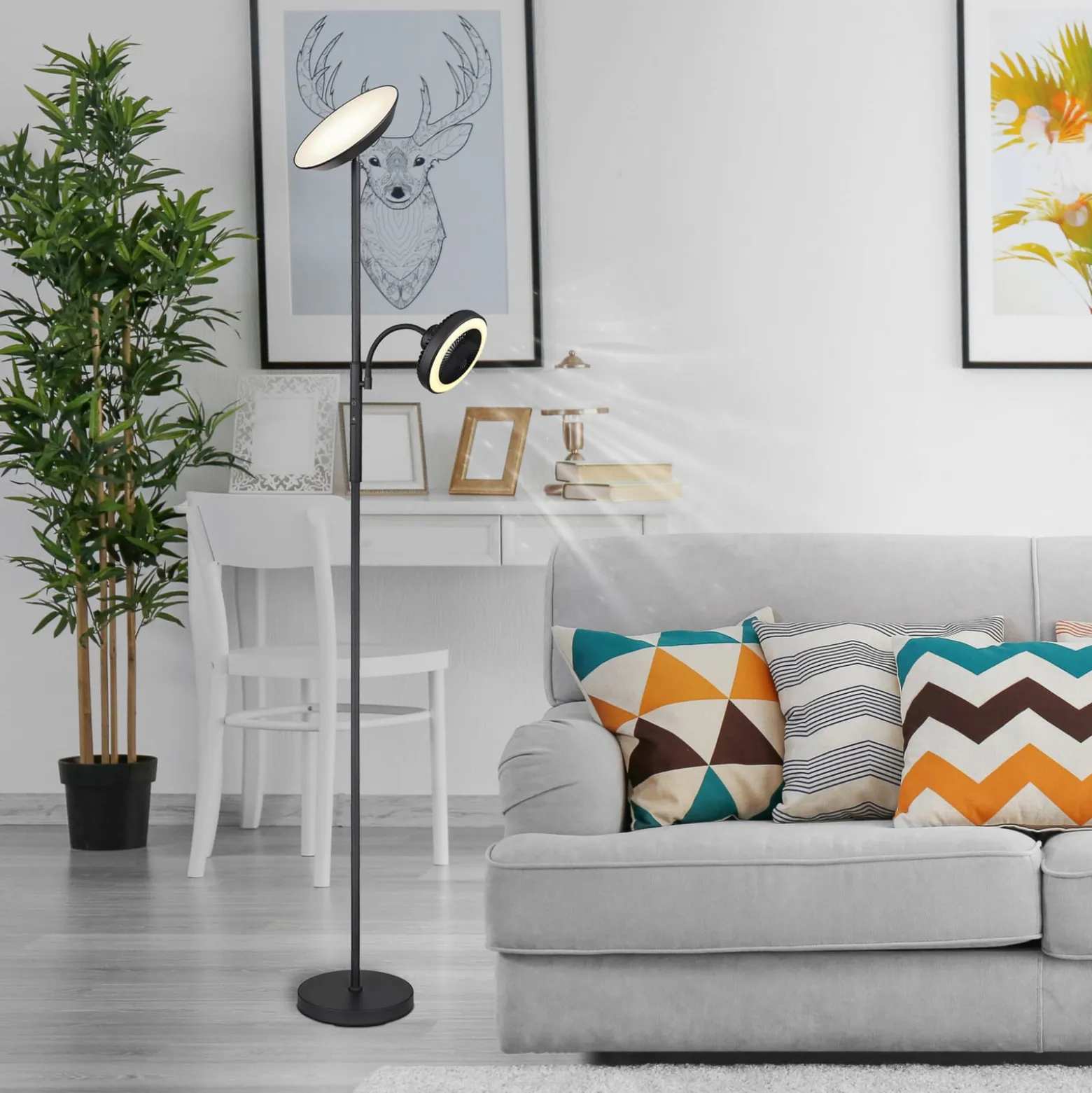 LED-lattiavalo Davyd, musta, 178 cm, lukuvalo, tuuletin