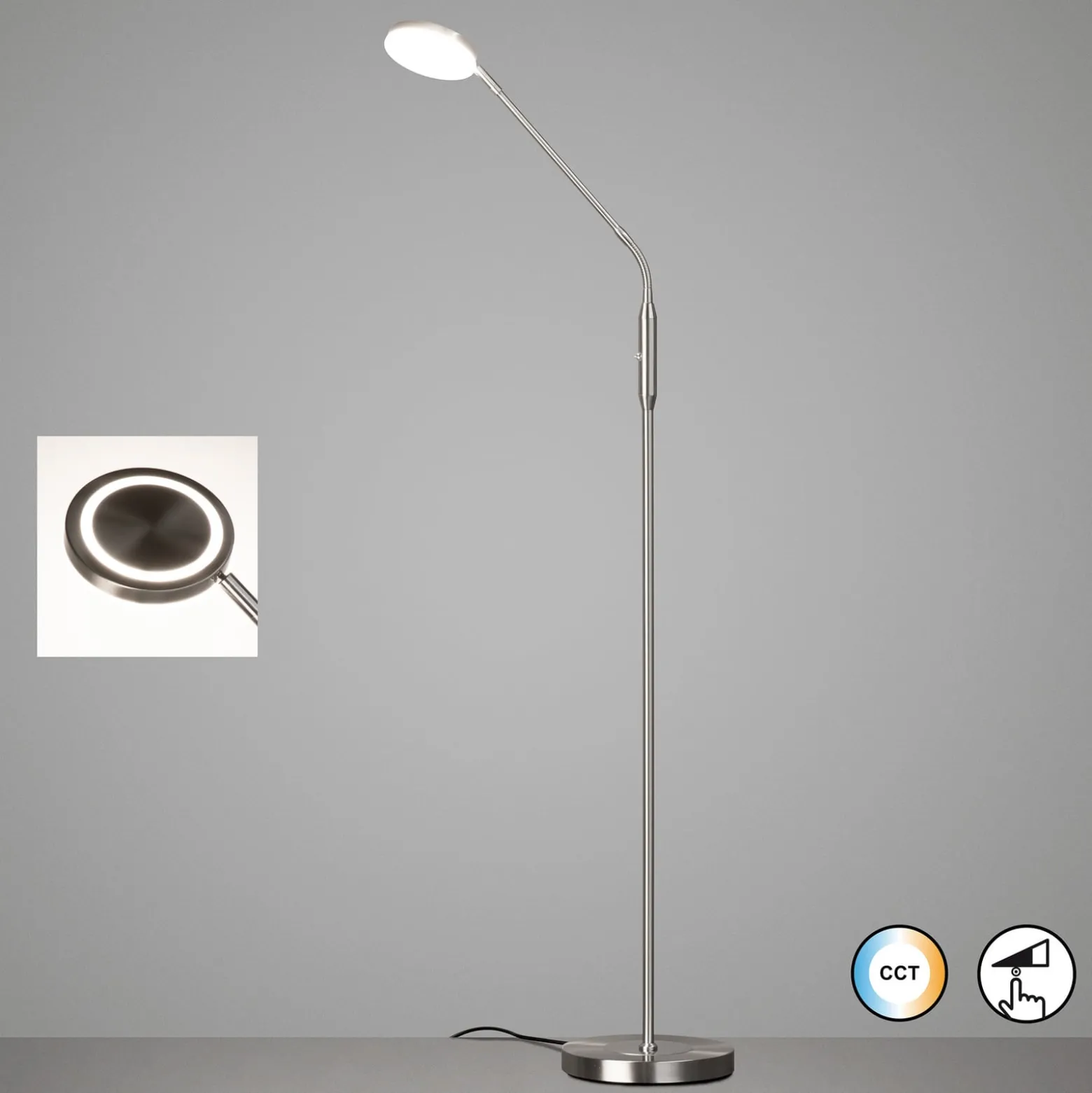 LED-lattiavalo Sorento nikkeli, korkeus 138 cm, CCT, kosketusdimmeri