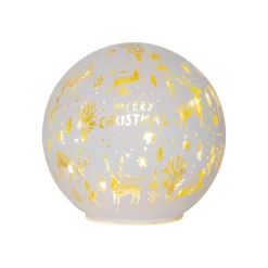 LED pallo valo Merry X-Mas Ø 15cm valkoinen lasi paristokäyttöinen