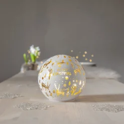 LED pallo valo Merry X-Mas Ø 15cm valkoinen lasi paristokäyttöinen