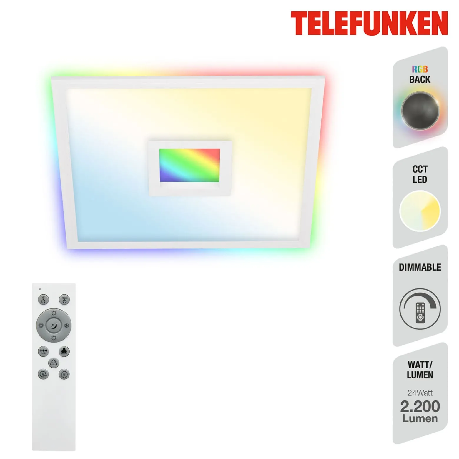 LED-paneeli CCT RGB 45x45cm valkoinen