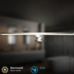 LED-peililamppu Dun 2 in 1, kromi, IP44, pituus 50 cm