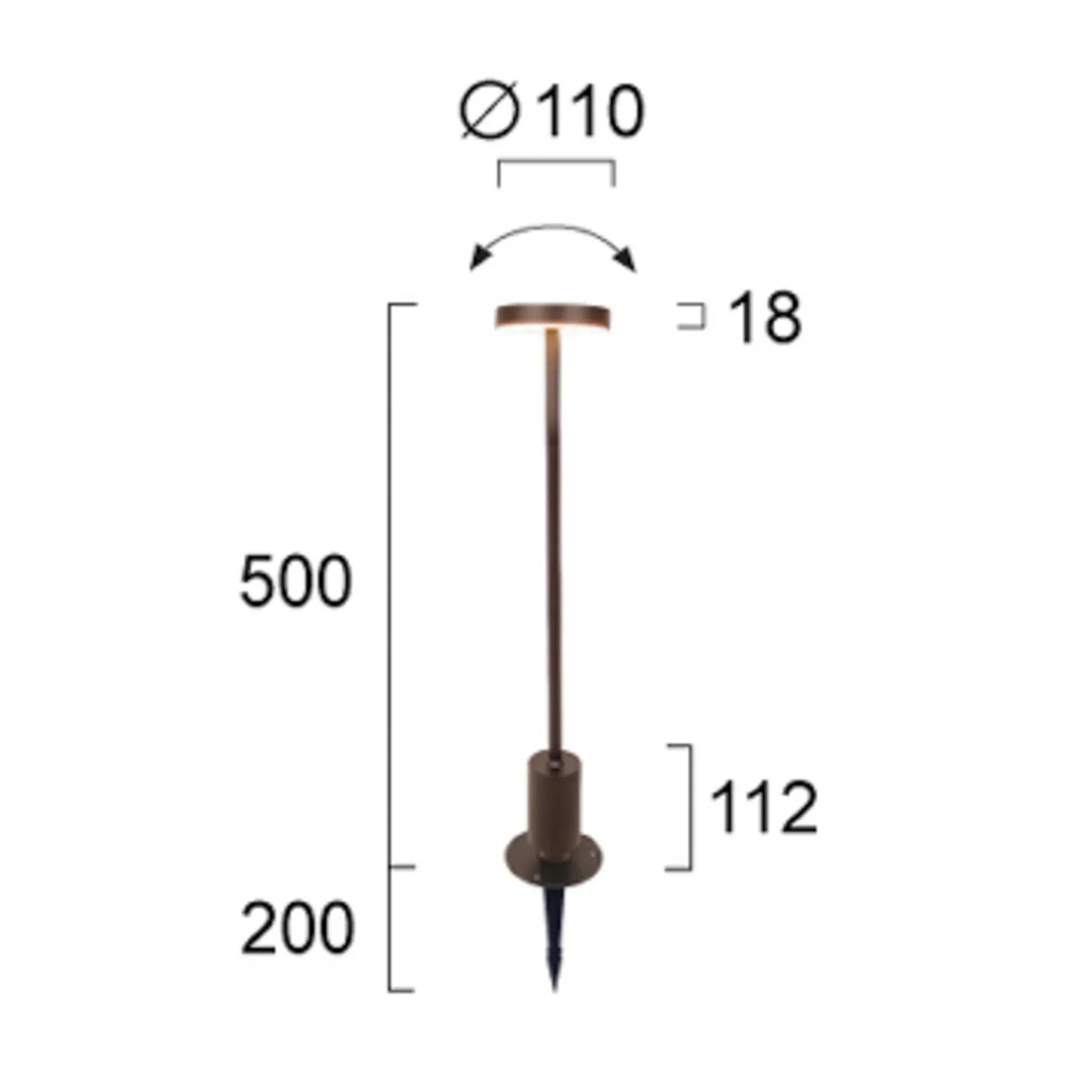 LED-pollarilamppu Tango ruosteenruskea, korkeus 50 cm metalli, maakiila
