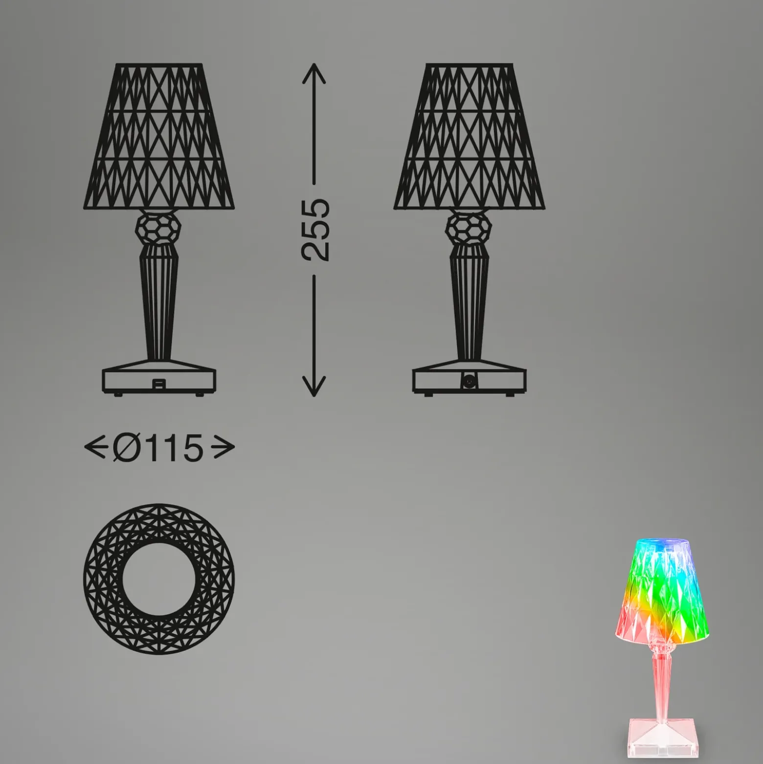 LED-pöytävalaisin 7464010 RGB kaukosäätimellä varustettuna