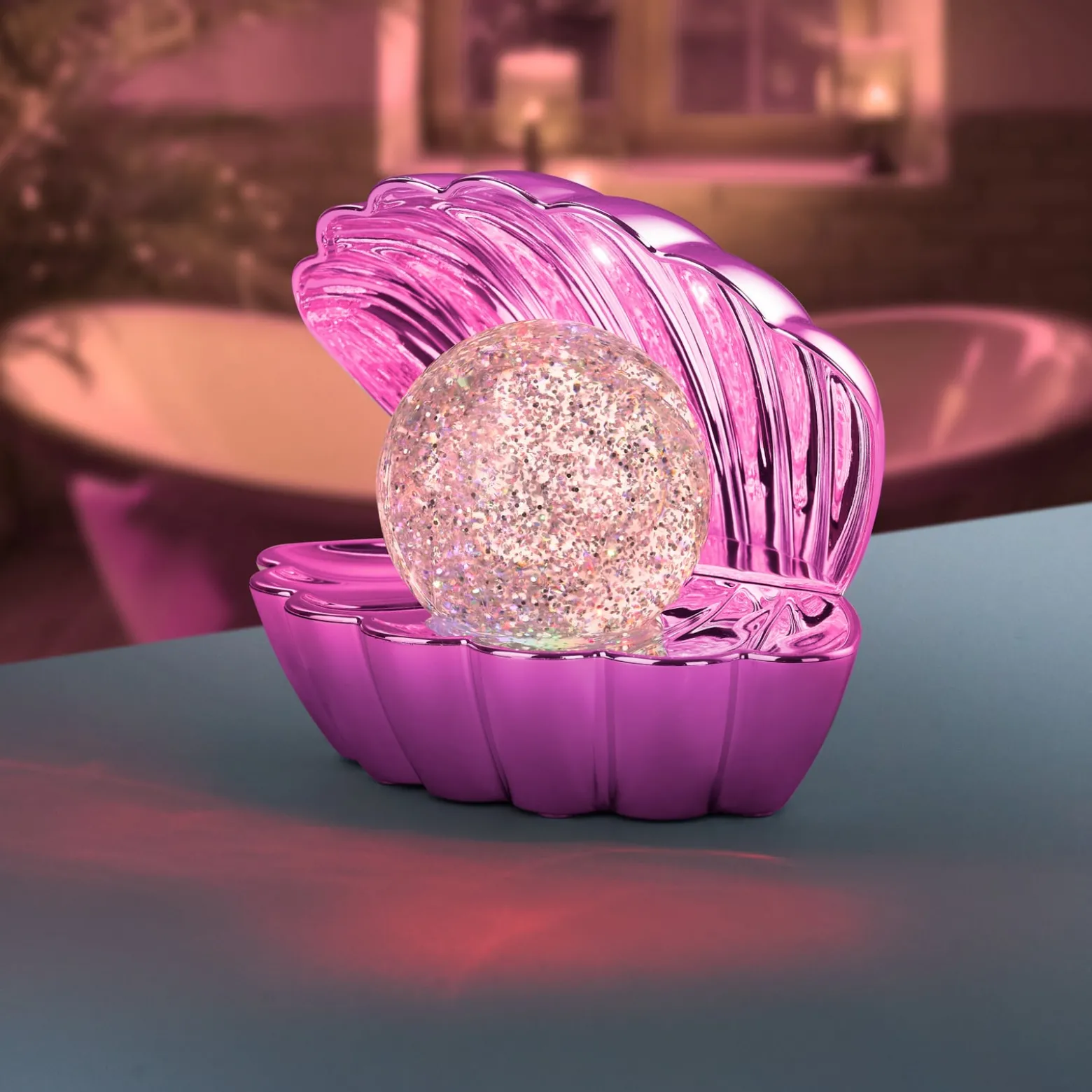 LED-pöytävalaisin Shelly, vaaleanpunainen, muovi, 18 cm, RGB