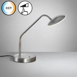 LED-pöytävalaisin Tallri, nikkeli, korkeus 60 cm, CCT-kosketusdimmeri