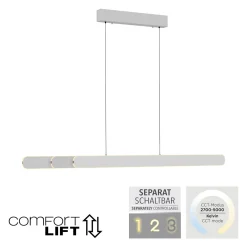 LED-riippuvalaisin ADRIANA ROUND, valkoinen, pituus 160 cm, metallia, CCT