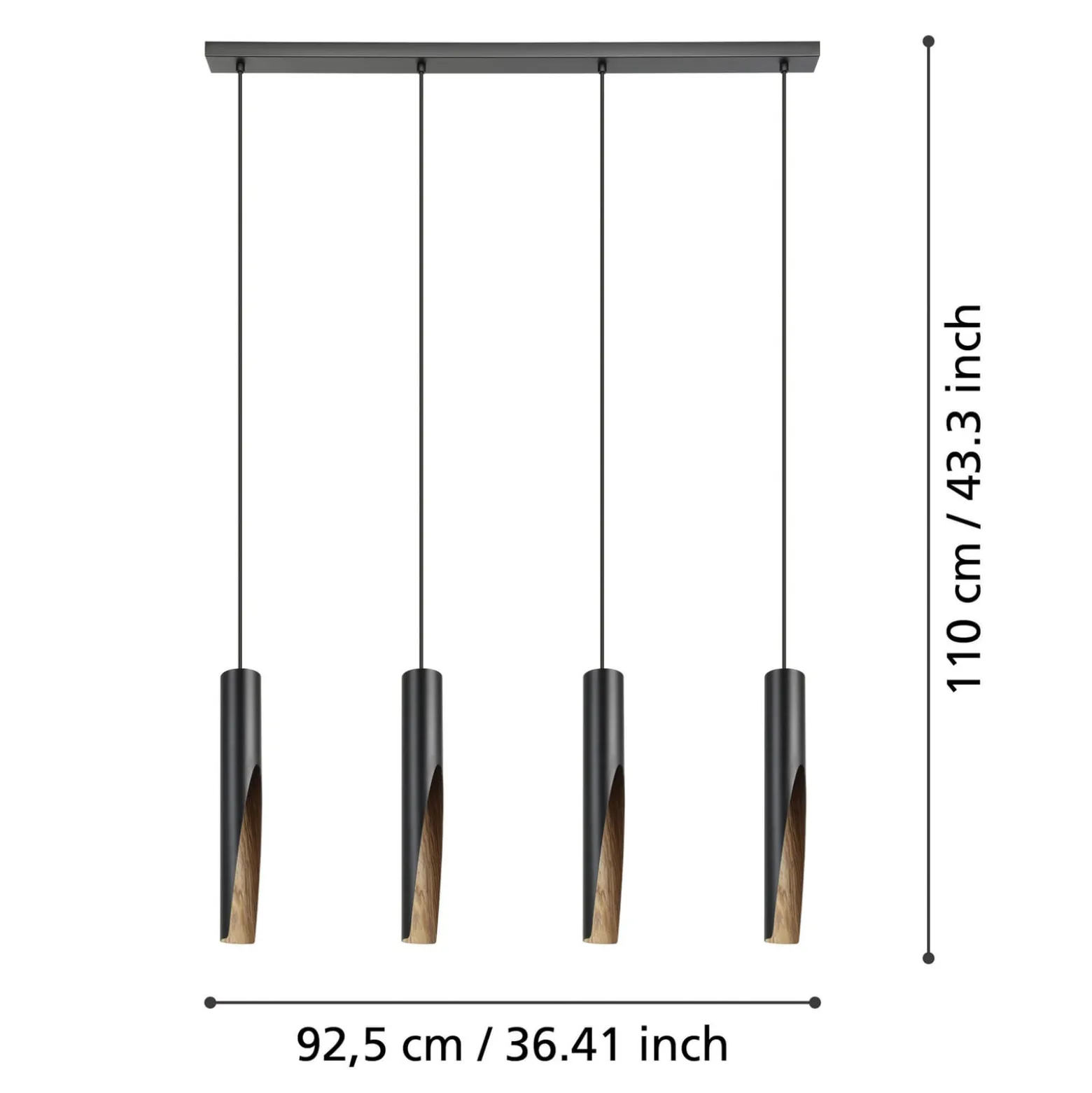 LED-riippuvalaisin Barbotto musta/tammi, 4 lamppua