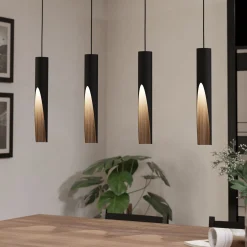 LED-riippuvalaisin Barbotto musta/tammi, 4 lamppua