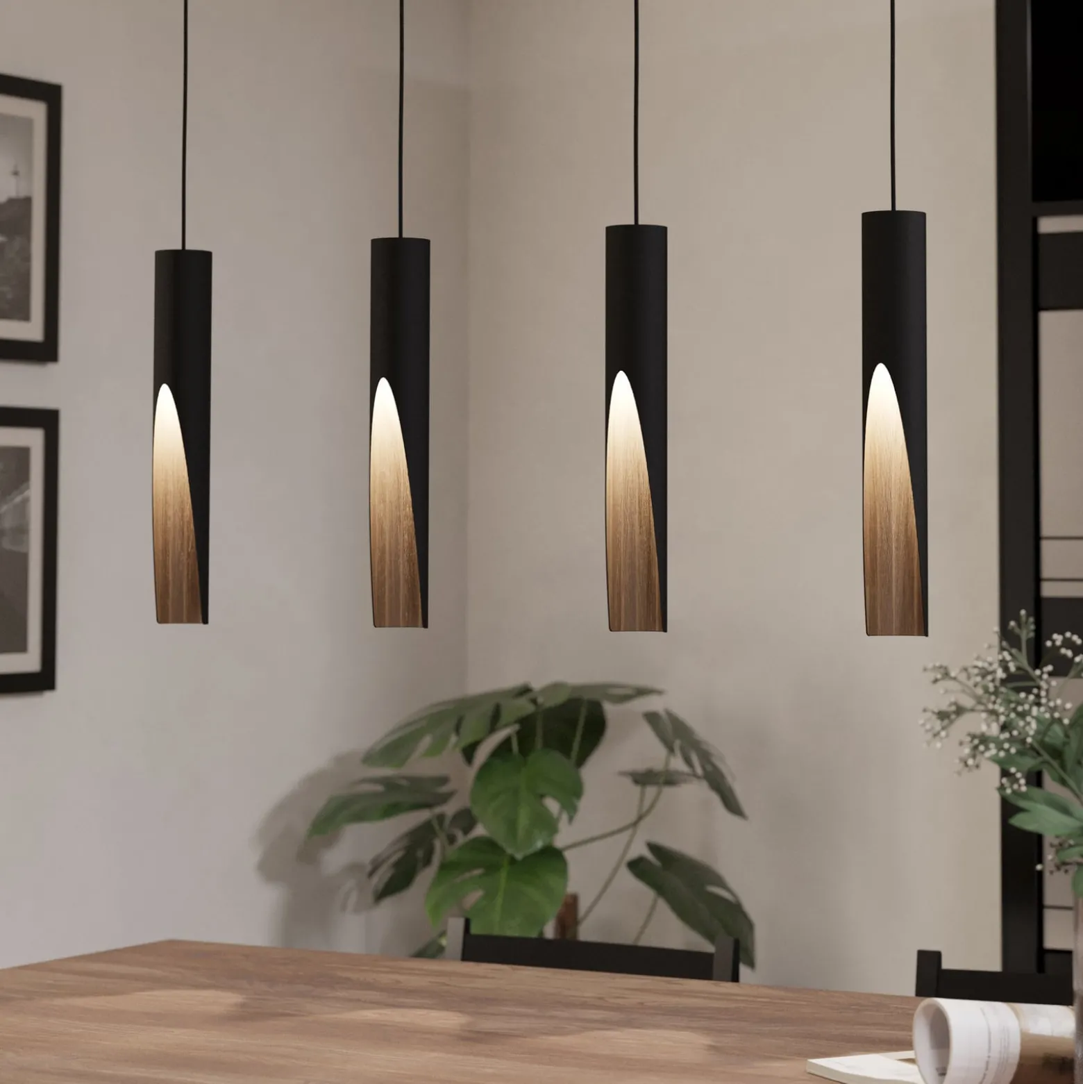 LED-riippuvalaisin Barbotto musta/tammi, 4 lamppua