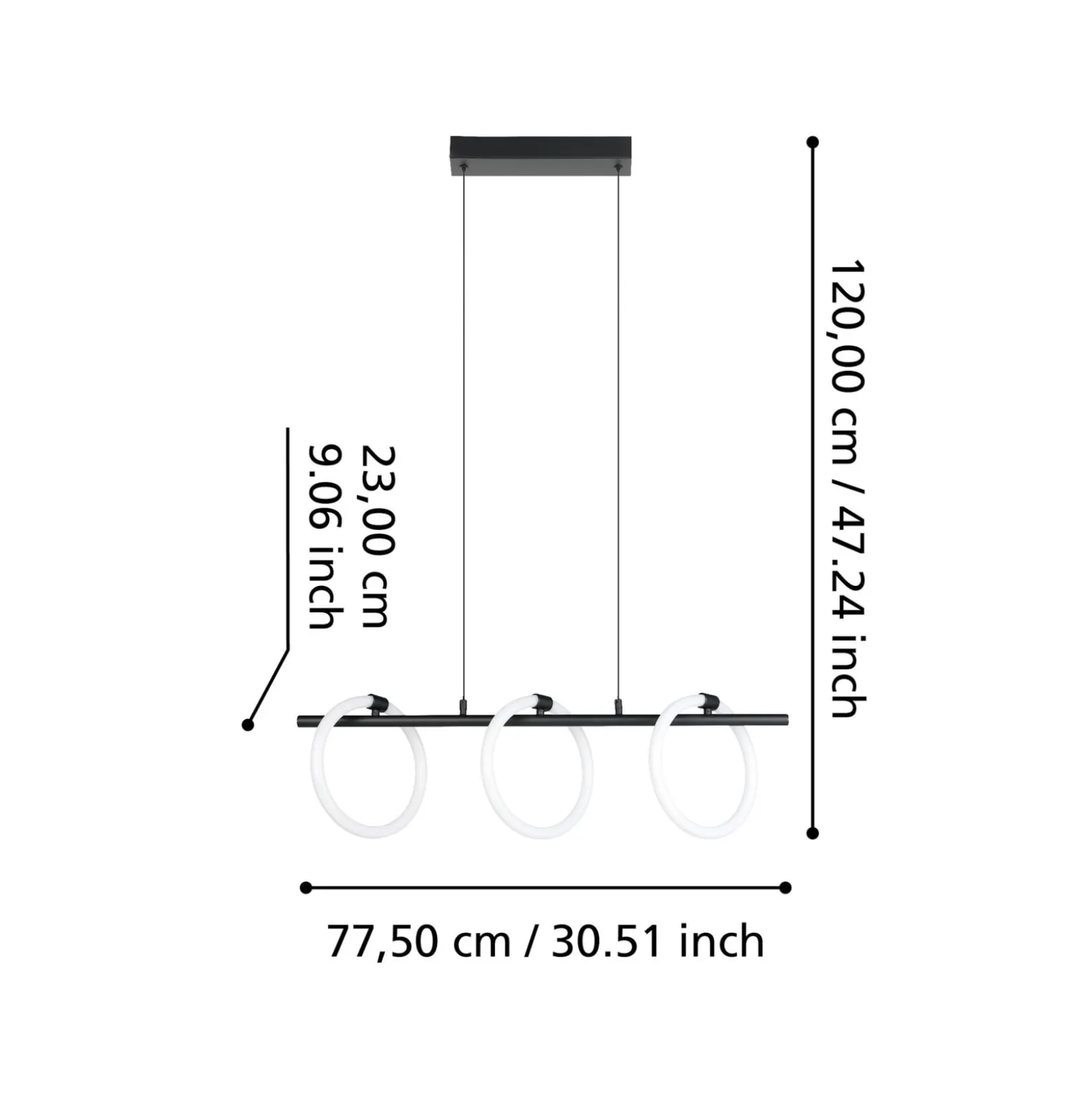LED-riippuvalaisin Caranacoa, 3-lamppuinen
