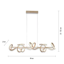 LED-riippuvalaisin Curls, messinkiä, metallia, 99 cm pitkä, himmennettävä