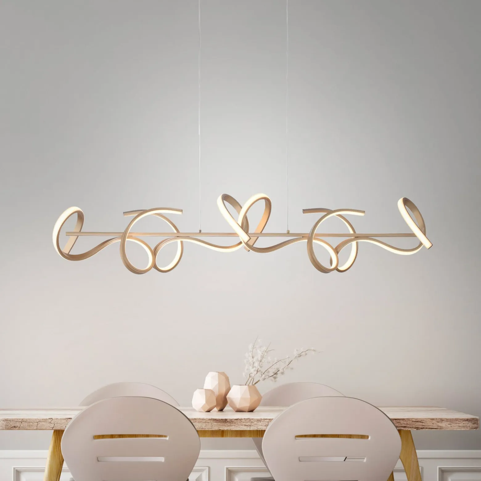 LED-riippuvalaisin Curls, messinkiä, metallia, 99 cm pitkä, himmennettävä