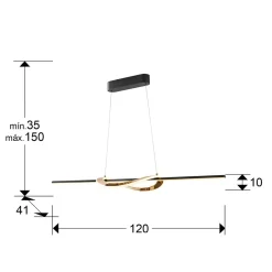 LED-riippuvalaisin Enora, musta/kulta, pituus 120 cm, CCT