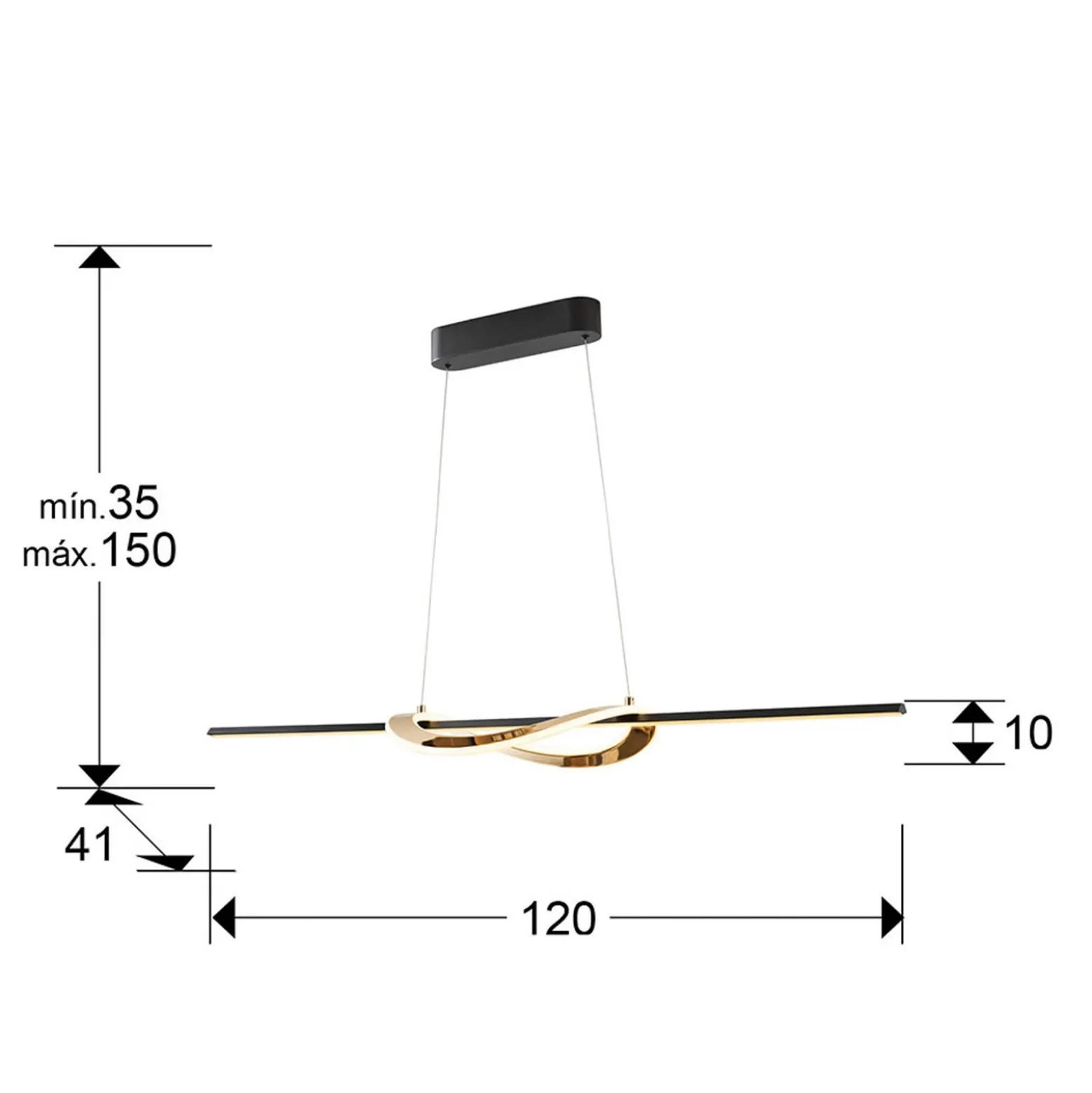 LED-riippuvalaisin Enora, musta/kulta, pituus 120 cm, CCT