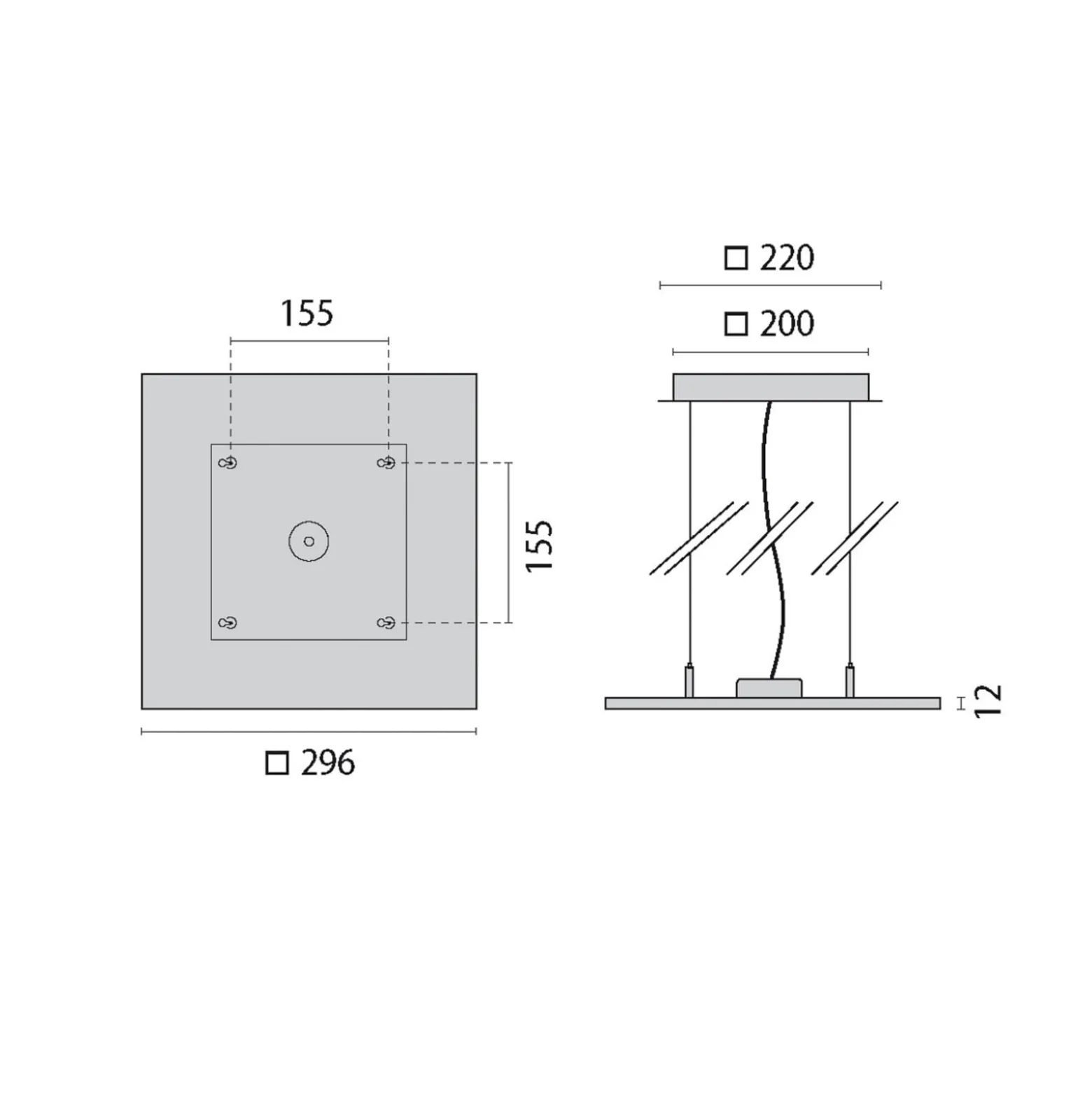 LED-riippuvalaisin FL Square 300 PL OP on/off 830