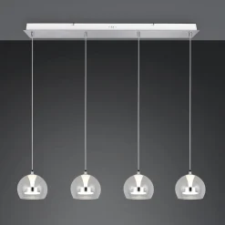 LED-riippuvalaisin Flynt, pituus 97 cm, kromivärinen metalli, 4-lamppuinen.