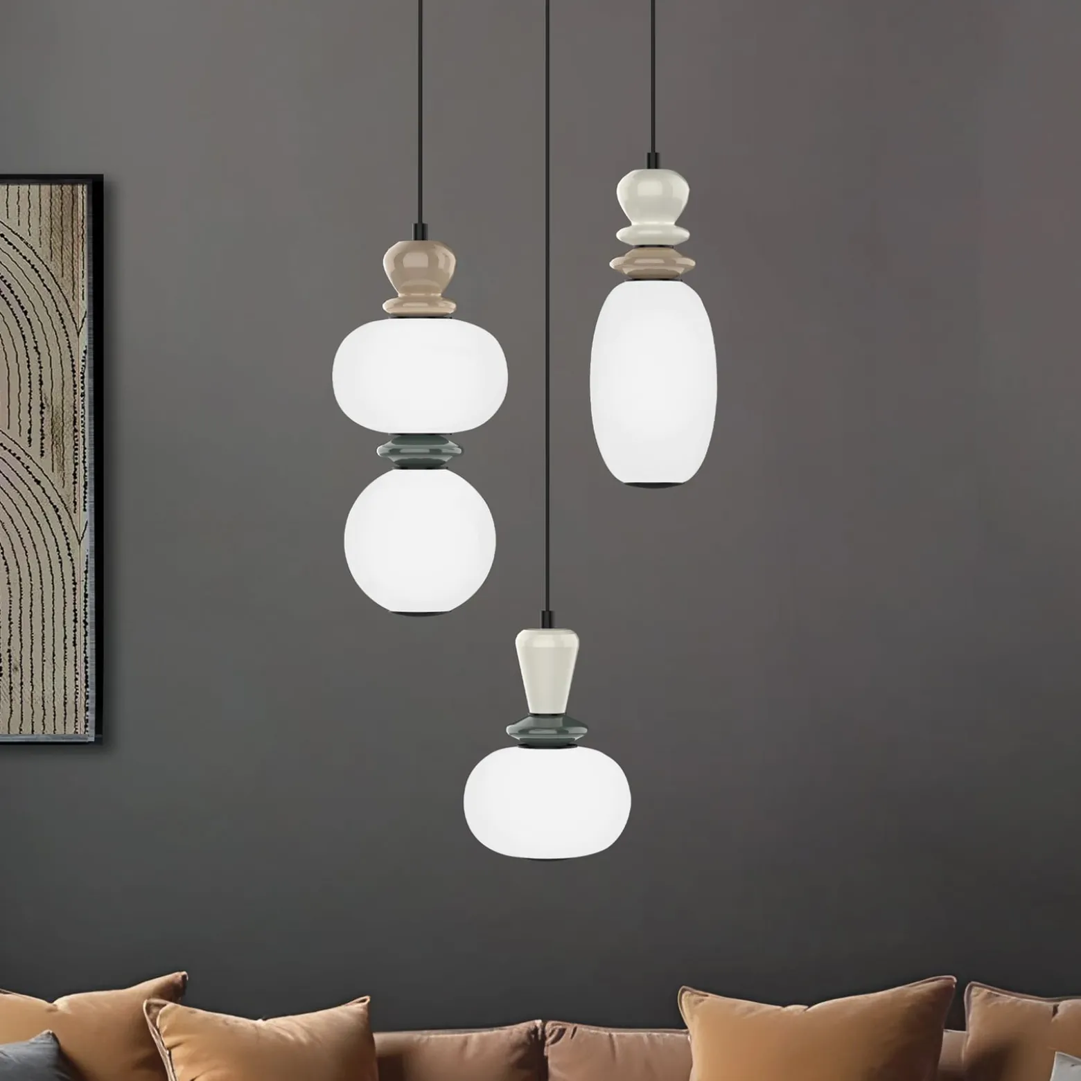 LED-riippuvalaisin Gemma, Ø 38 cm, värikäs, lasi/keramiikka, 3-lamppuinen.