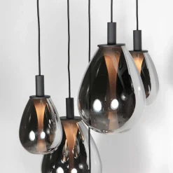 LED-riippuvalaisin Glimsy, Ø 40 cm musta/savuharmaa lasi 5-lamppuinen.