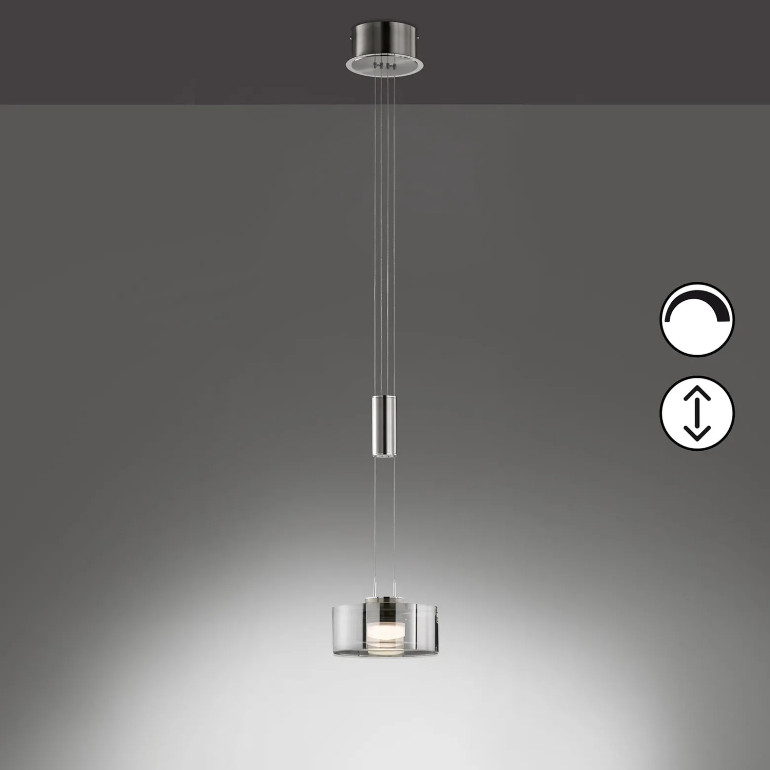LED-riippuvalaisin LAVIN, nikkeli/savunvärinen, Ø 20 cm, metalli/lasi