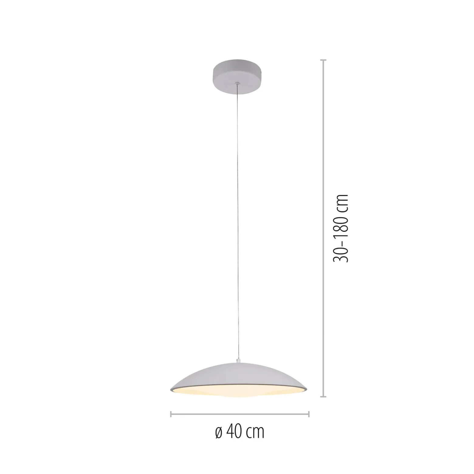 LED-riippuvalaisin LENTE, valkoinen, Ø 40 cm, metalli, Switchdim