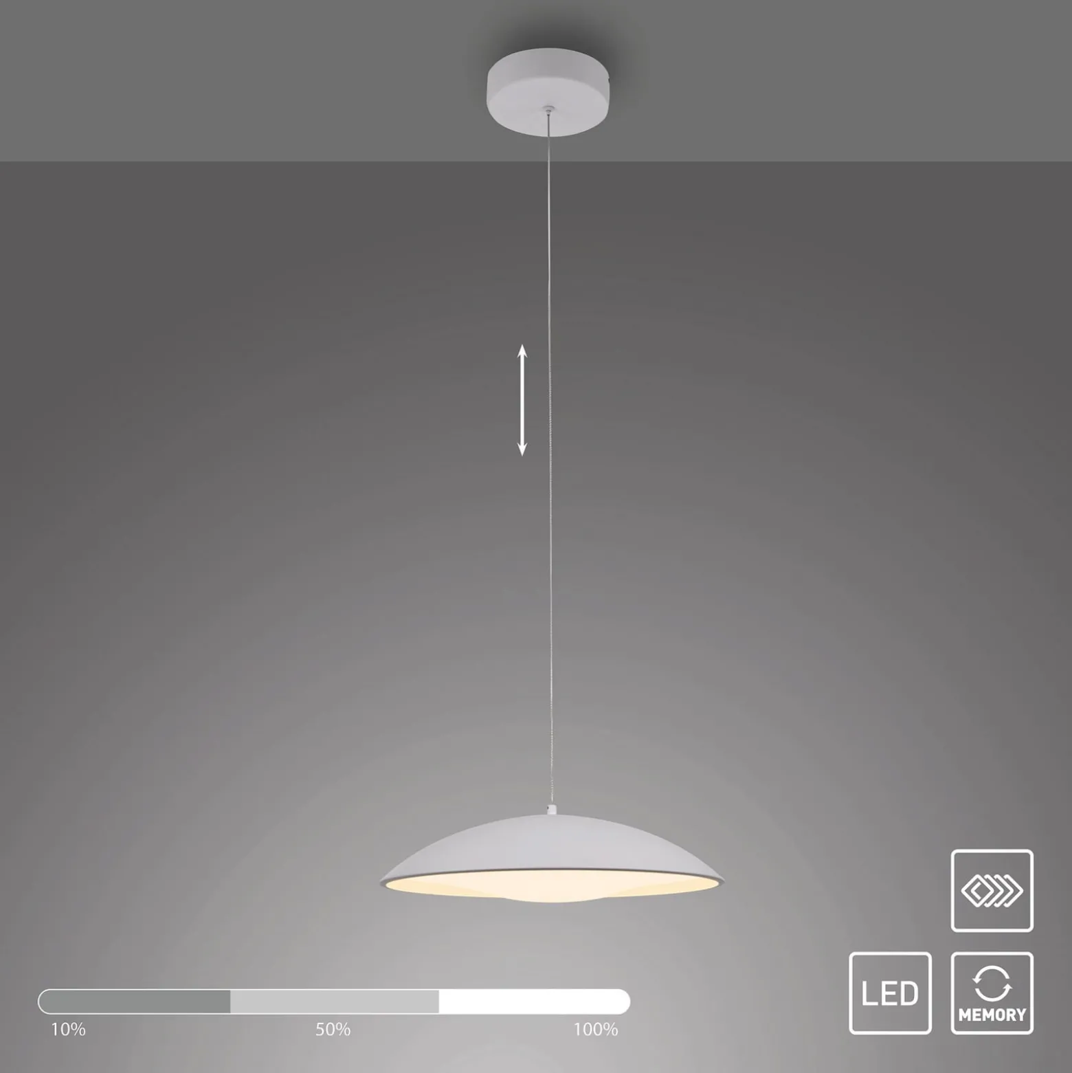 LED-riippuvalaisin LENTE, valkoinen, Ø 40 cm, metalli, Switchdim