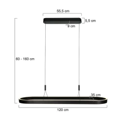 LED-riippuvalaisin Mykty, musta, pituus 120 cm, metalli, 2-lamppuinen.