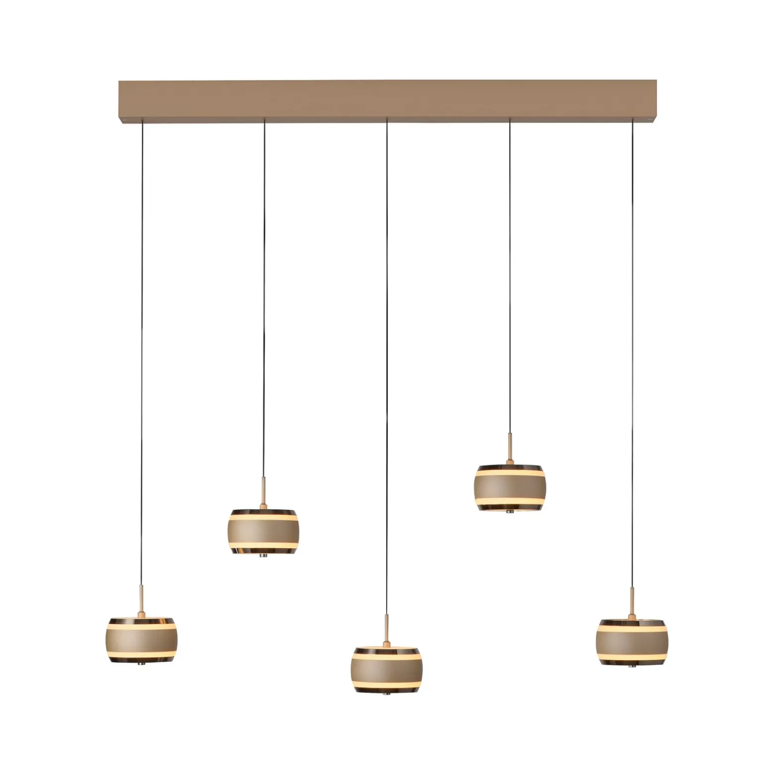 LED-riippuvalaisin PURE Falling Rings, pronssi, pituus 101 cm, 5-lamppuinen