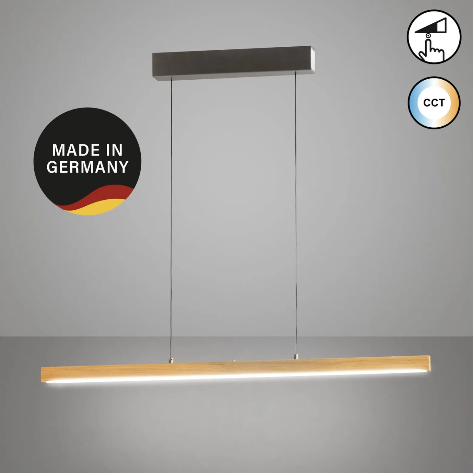 LED-riippuvalaisin Shine-Wood, pituus 105 cm, tammi/nikkelivärinen