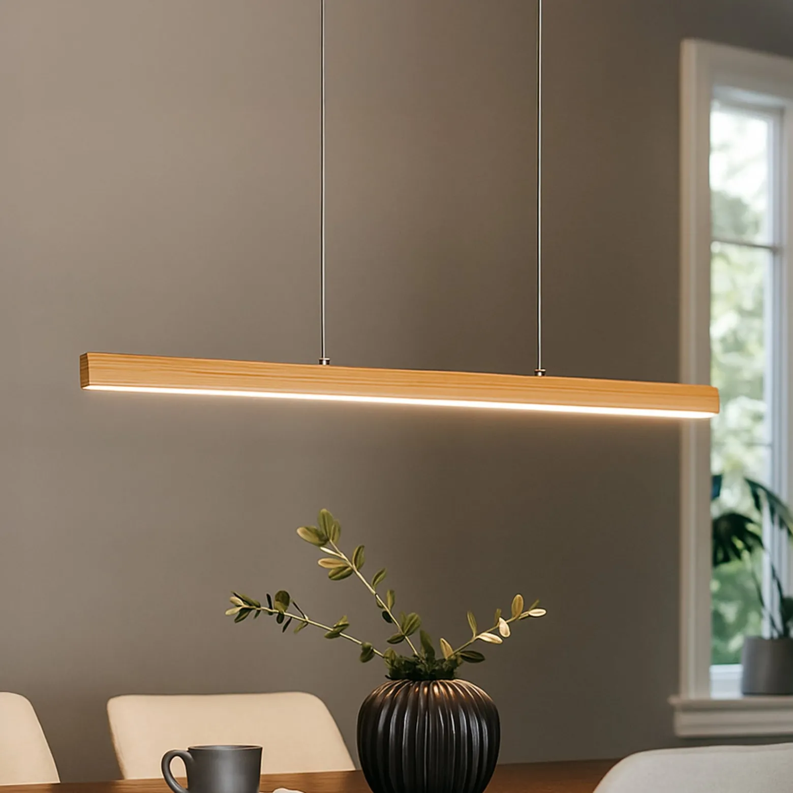 LED-riippuvalaisin Shine-Wood, pituus 105 cm, tammi/nikkelivärinen