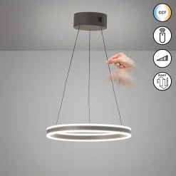 LED-riippuvalaisin Silvio, Ø 50 cm, hiekanharmaa, metalli, CCT,