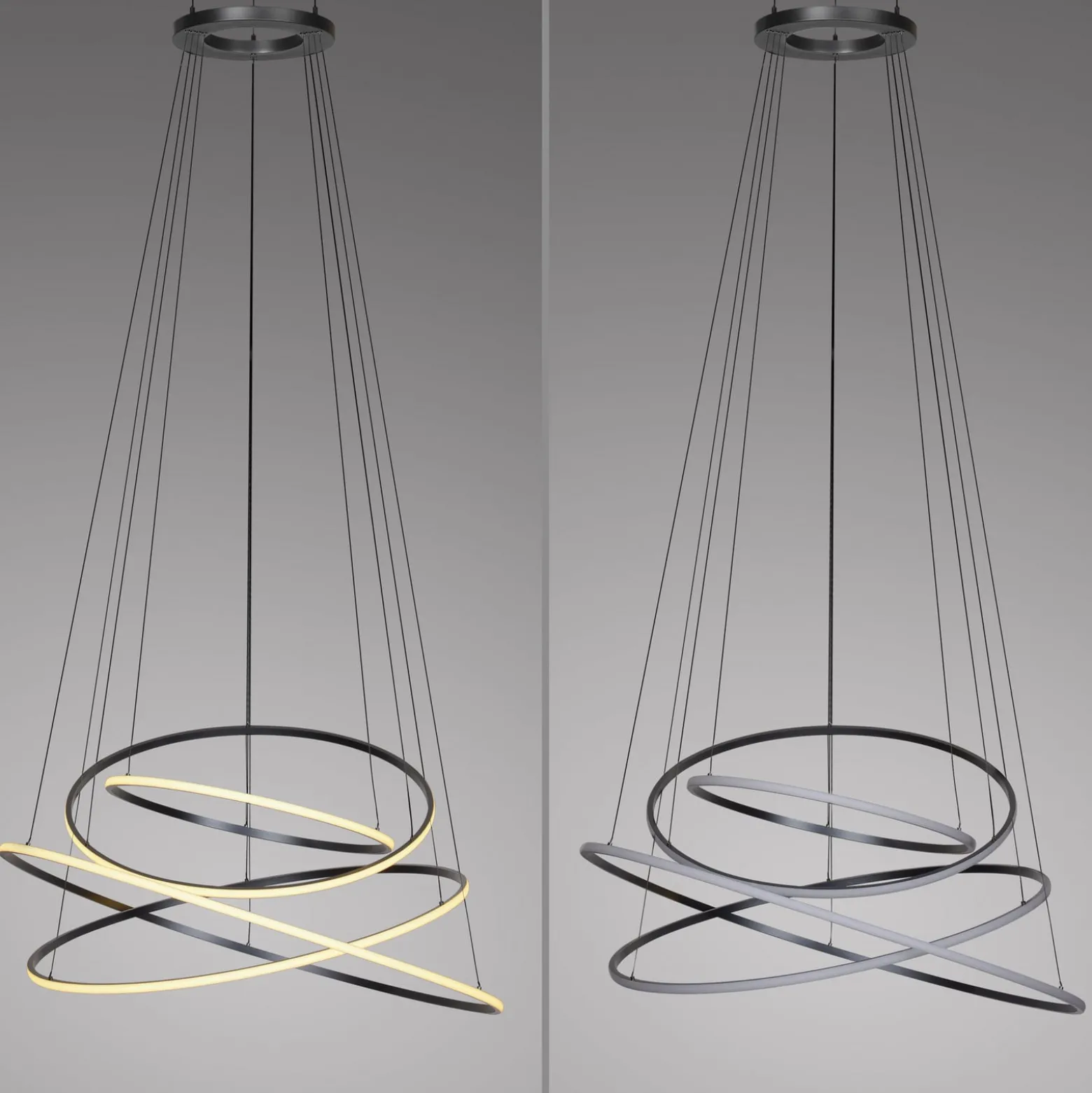 LED-riippuvalo PURE E-Flying Rings, mystic grey, Ø110cm, CCT