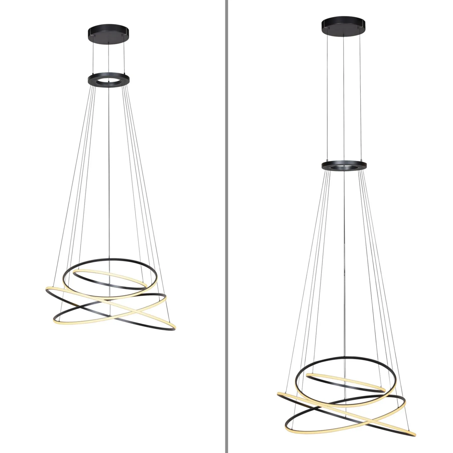 LED-riippuvalo PURE E-Flying Rings, mystic grey, Ø110cm, CCT