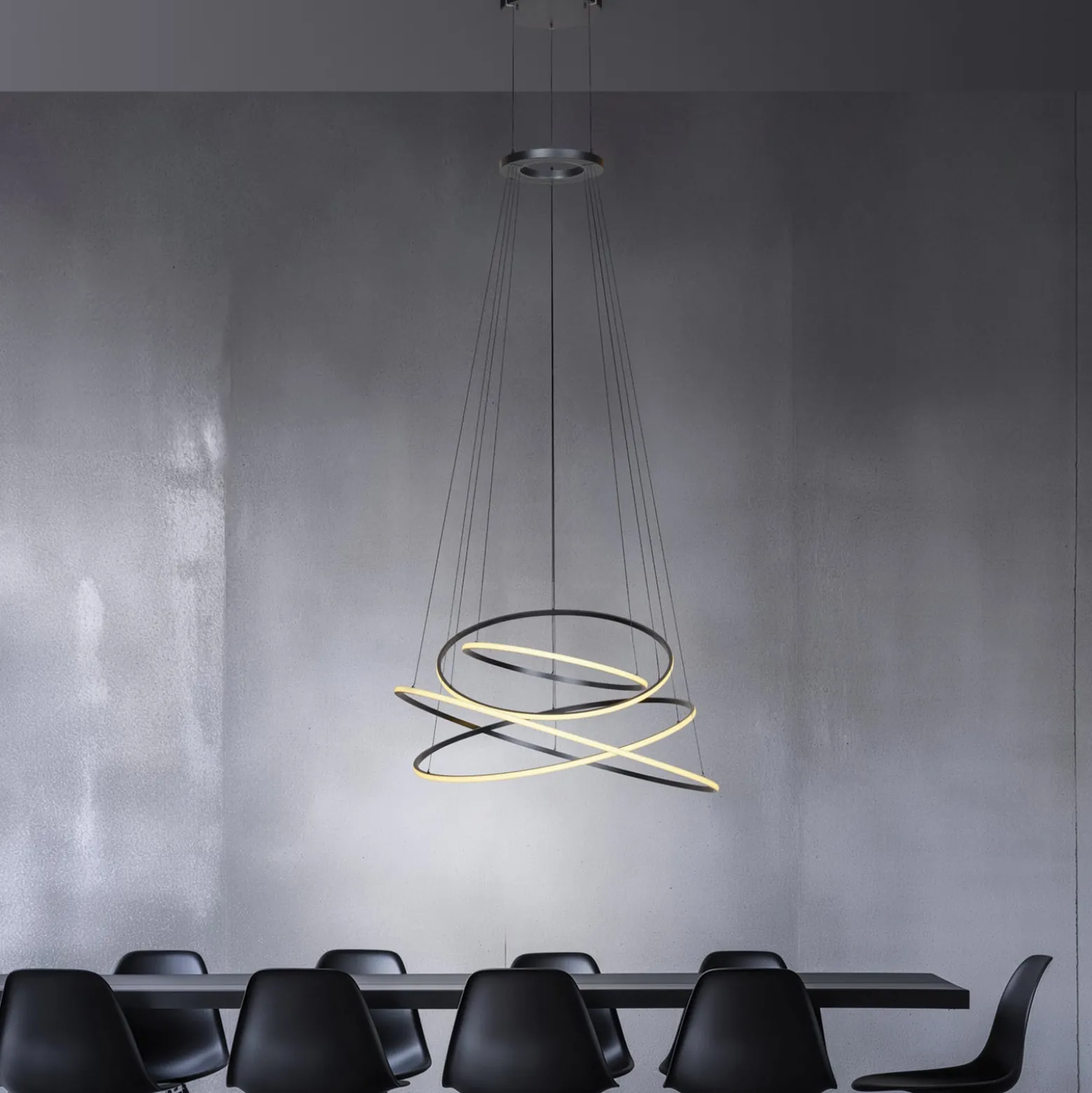 LED-riippuvalo PURE E-Flying Rings, mystic grey, Ø110cm, CCT