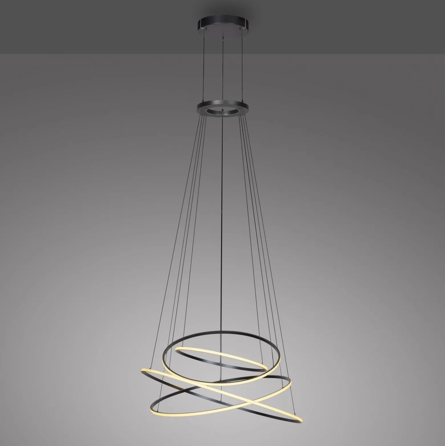 LED-riippuvalo PURE E-Flying Rings, mystic grey, Ø110cm, CCT