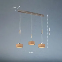 LED-ripustusvalaisin Shine-Wood, tammi/nikkeli, pituus 100 cm 3-valo.
