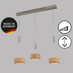 LED-ripustusvalaisin Shine-Wood, tammi/nikkeli, pituus 100 cm 3-valo.