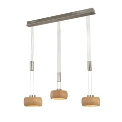 LED-ripustusvalaisin Shine-Wood, tammi/nikkeli, pituus 100 cm 3-valo.