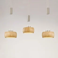 LED-ripustusvalaisin Shine-Wood, tammi/nikkeli, pituus 100 cm 3-valo.