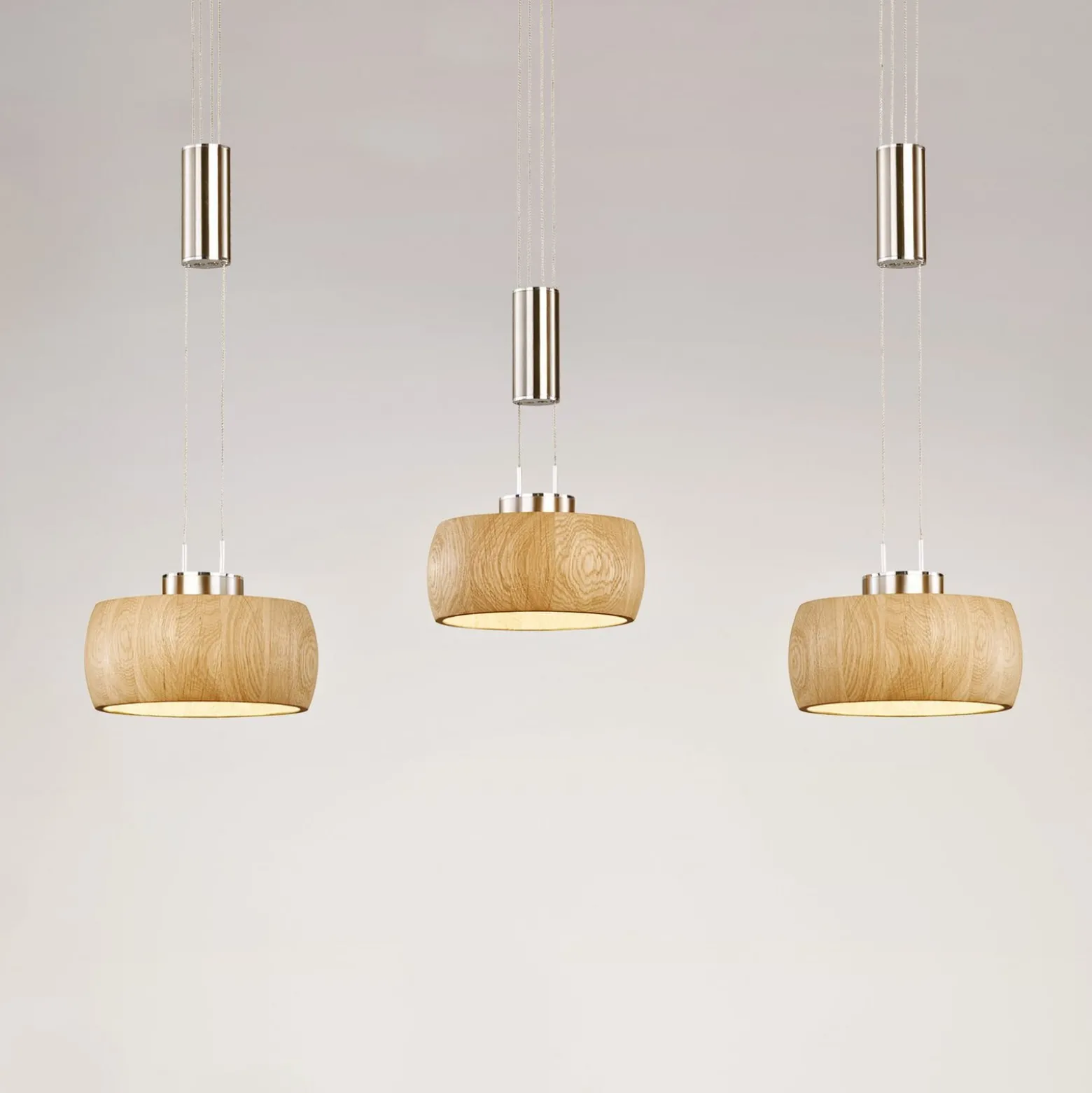 LED-ripustusvalaisin Shine-Wood, tammi/nikkeli, pituus 100 cm 3-valo.