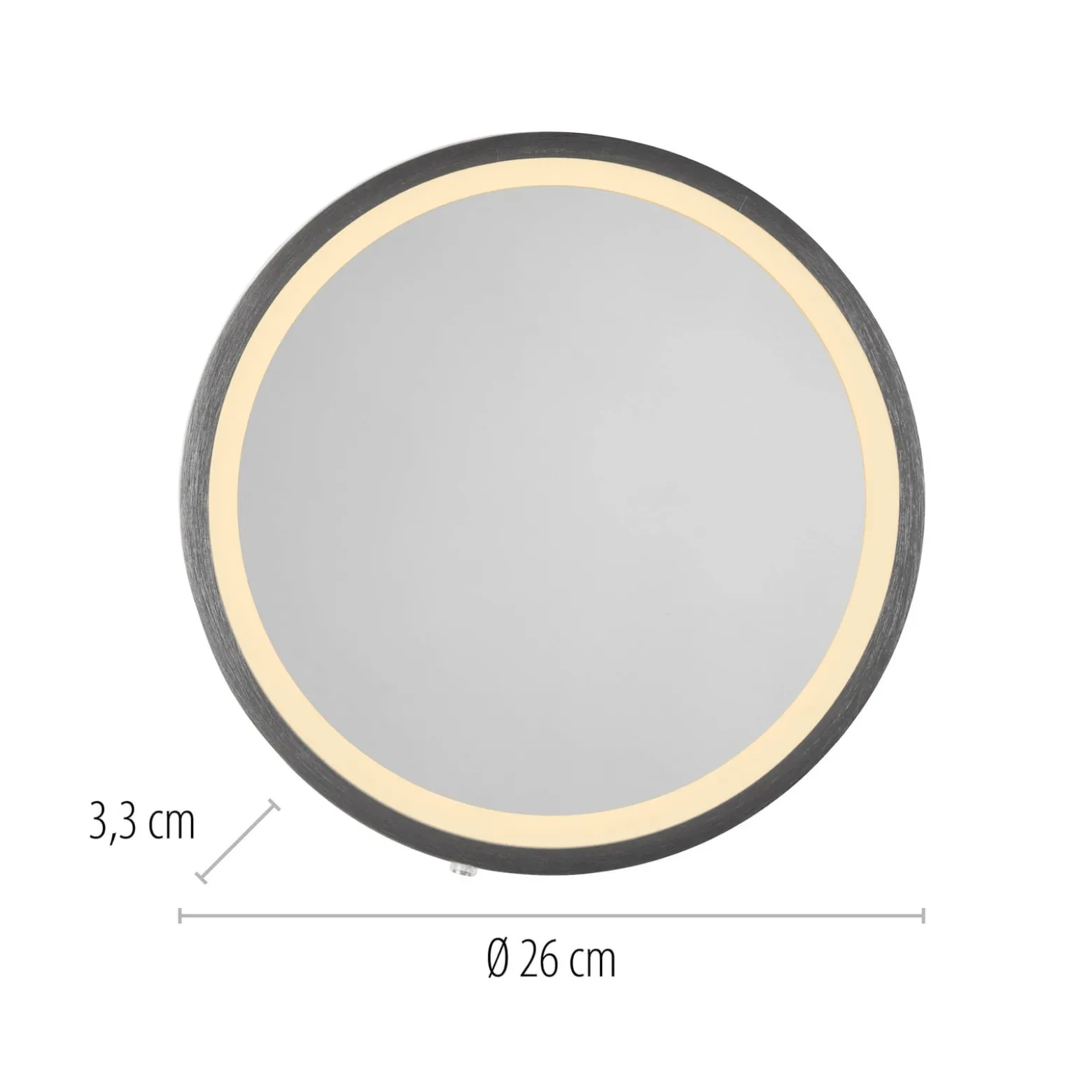 LED-seinäpeili VIDRO, harmaa, Ø 26 cm, powerbank, kytkin