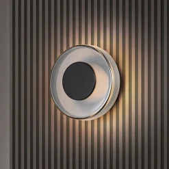 LED-seinävalaisin Celeste, musta/kromi, Ø 22 cm lasi himmennettävä