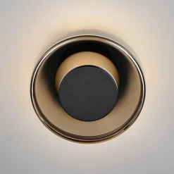 LED-seinävalaisin Celeste, musta/kromi, Ø 22 cm lasi himmennettävä