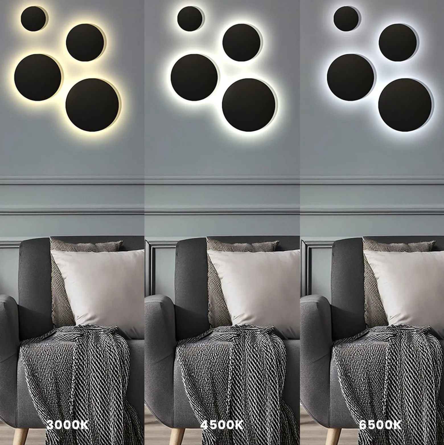LED-seinävalaisin Disk, Ø 25 cm, musta, muovi, IP65, CCT