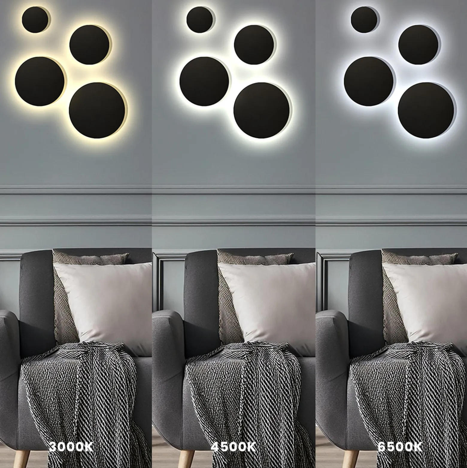 LED-seinävalaisin Disk, Ø 25 cm, musta, muovi, IP65, CCT