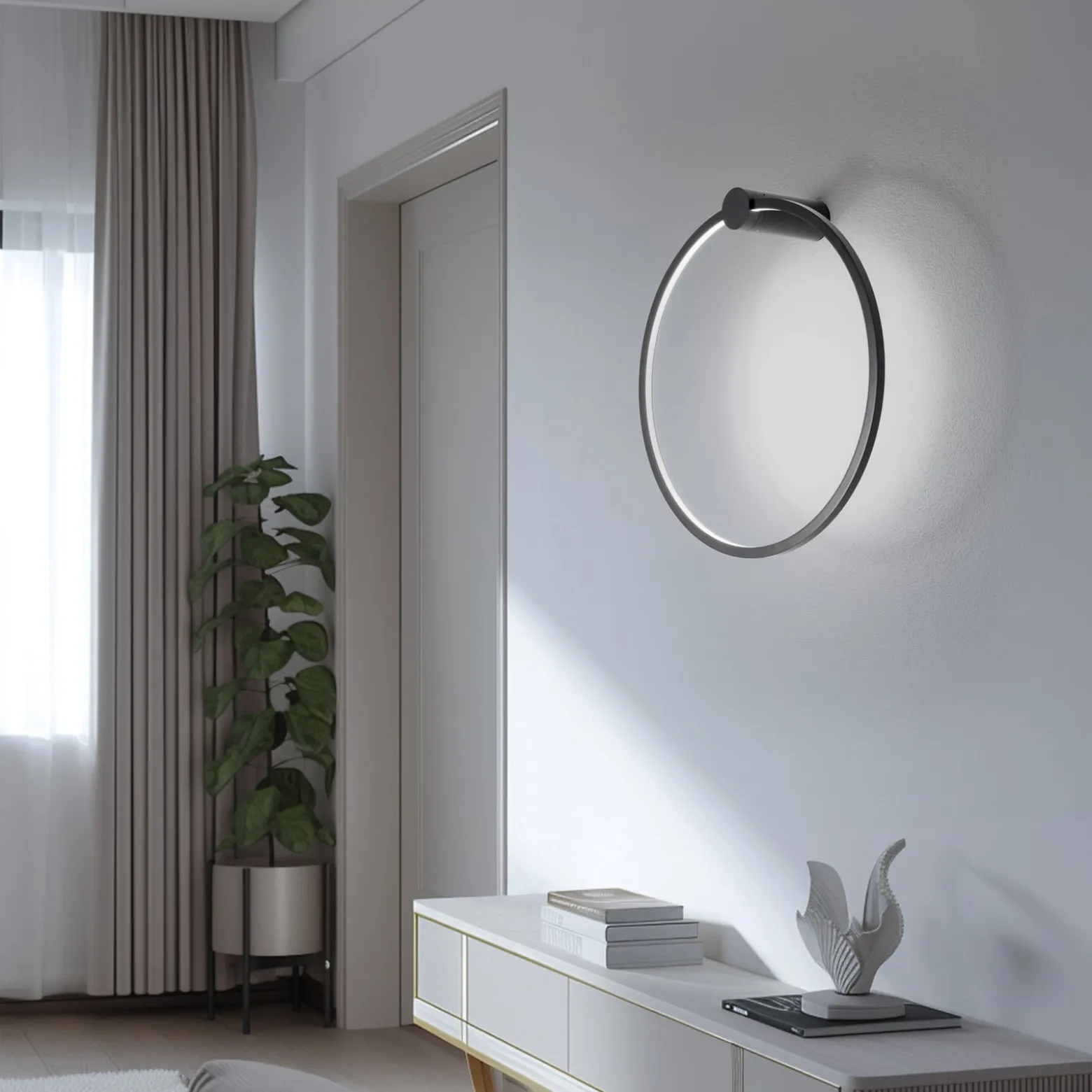 LED-seinävalaisin Saturno, musta, Ø 50 cm, metalli, 4 000 K