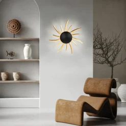 LED-seinävalaisin Sol, musta, kultaisilla säteillä