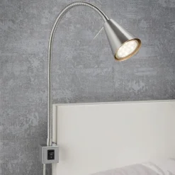 LED-seinävalaisin Tuso, nikkelöity, sängyn kiinnitys, metalli